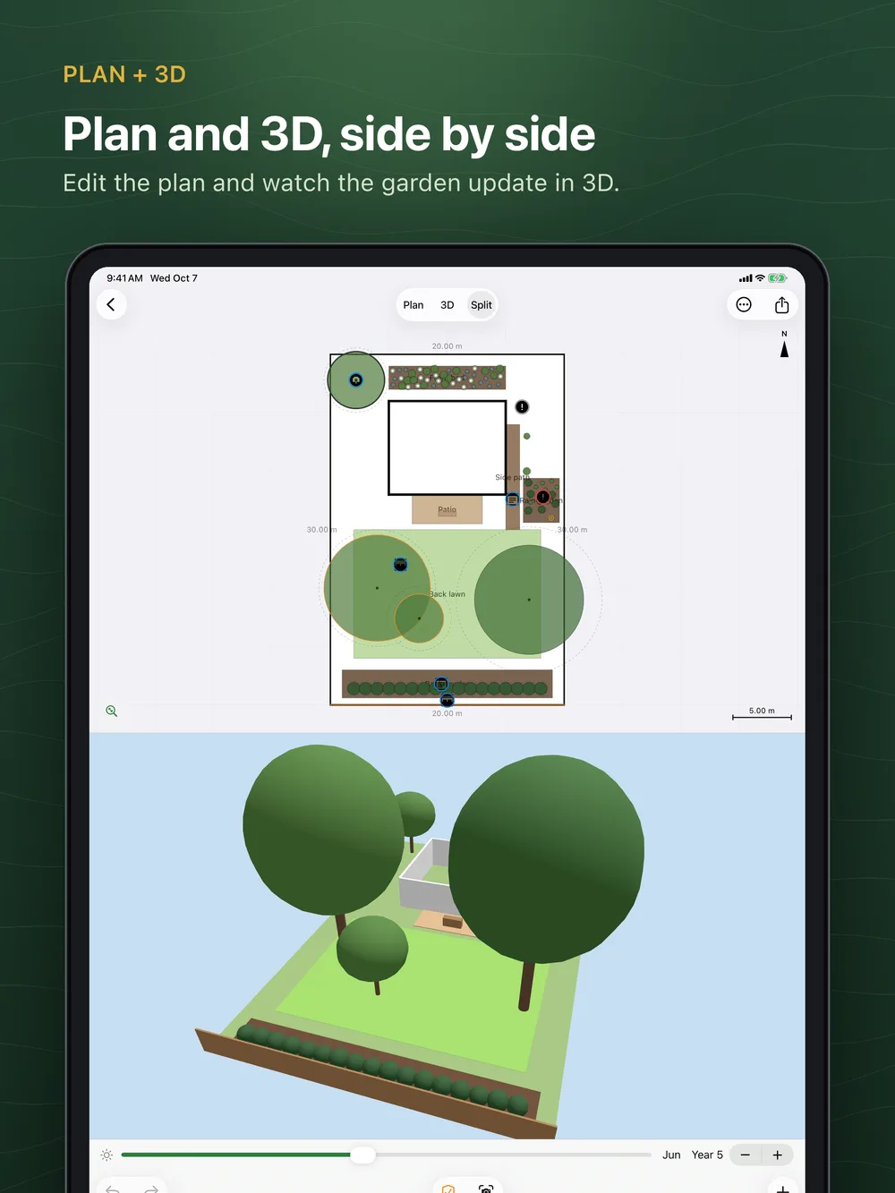OpenLandscape3D on iPad with the plan and the 3D view side by side